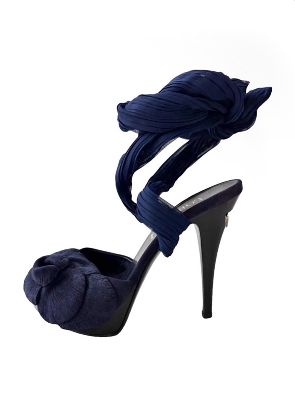 LORIBLU Suede Flowers Platform Sandals Ankle Straps